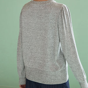 Grey Cosy Lightweight Soft Touch Sleeve Detail Crew Neck Jumper