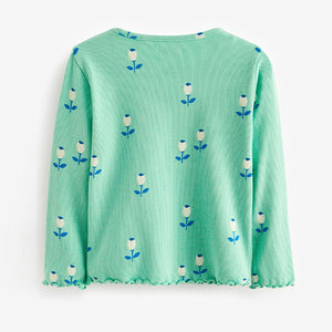 Green Flower T-Shirt Cotton-Rich Long Sleeve Rib T-Shirt (3mths-5-6yrs)