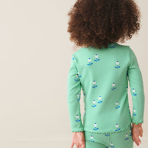 Green Flower T-Shirt Cotton-Rich Long Sleeve Rib T-Shirt (3mths-5-6yrs)