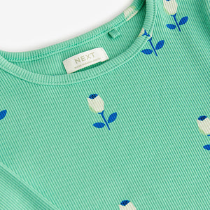 Green Flower T-Shirt Cotton-Rich Long Sleeve Rib T-Shirt (3mths-5-6yrs)