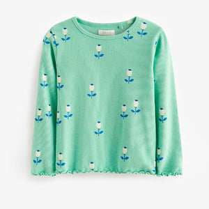 Green Flower T-Shirt Cotton-Rich Long Sleeve Rib T-Shirt (3mths-5-6yrs)