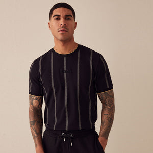 Black 100% Cotton Vertical Stripe T-Shirt