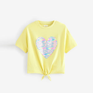 Yellow Heart Short Sleeve Sequin T-Shirt (3-12yrs)