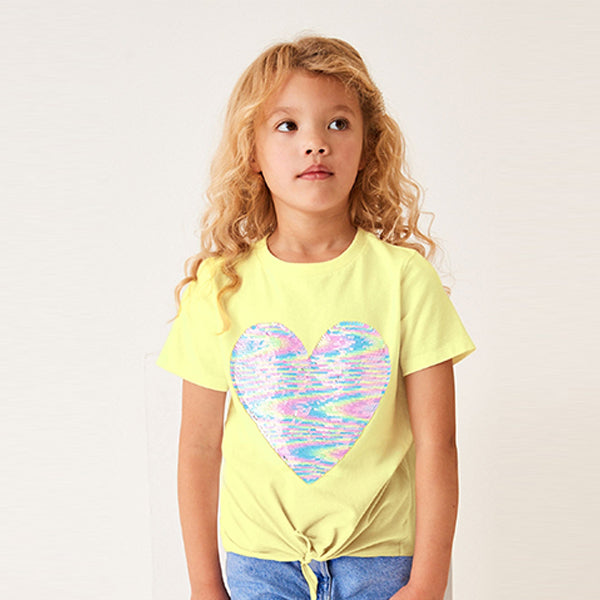 Yellow Heart Short Sleeve Sequin T-Shirt (3-12yrs)