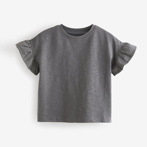 Charcoal Grey Frill Short Sleeve T-Shirt (3mths-6yrs)