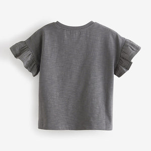 Charcoal Grey Frill Short Sleeve T-Shirt (3mths-6yrs)