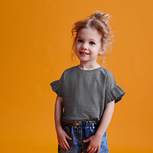 Charcoal Grey Frill Short Sleeve T-Shirt (3mths-6yrs)