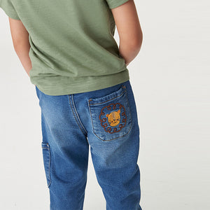 Mid Blue Denim Embroidered Character Jeans With Cuff (3mths-3-4yrs)