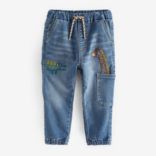 Load image into Gallery viewer, Mid Blue Denim Embroidered Character Jeans With Cuff (3mths-3-4yrs)
