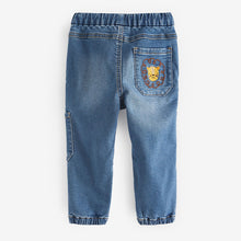 Load image into Gallery viewer, Mid Blue Denim Embroidered Character Jeans With Cuff (3mths-3-4yrs)
