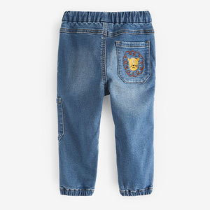 Mid Blue Denim Embroidered Character Jeans With Cuff (3mths-3-4yrs)