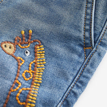 Load image into Gallery viewer, Mid Blue Denim Embroidered Character Jeans With Cuff (3mths-3-4yrs)
