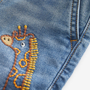 Mid Blue Denim Embroidered Character Jeans With Cuff (3mths-3-4yrs)