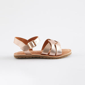 Rose Gold Standard Fit (F) Leather Woven Sandals