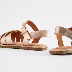 Rose Gold Standard Fit (F) Leather Woven Sandals