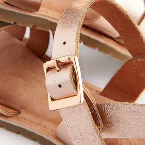 Rose Gold Standard Fit (F) Leather Woven Sandals