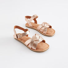 Load image into Gallery viewer, Rose Gold Standard Fit (F) Leather Woven Sandals
