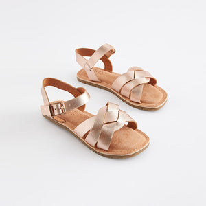 Rose Gold Standard Fit (F) Leather Woven Sandals