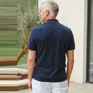 Navy Blue Textured Polo Shirt