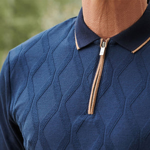 Navy Blue Textured Polo Shirt