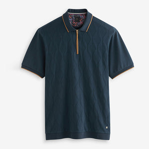 Navy Blue Textured Polo Shirt