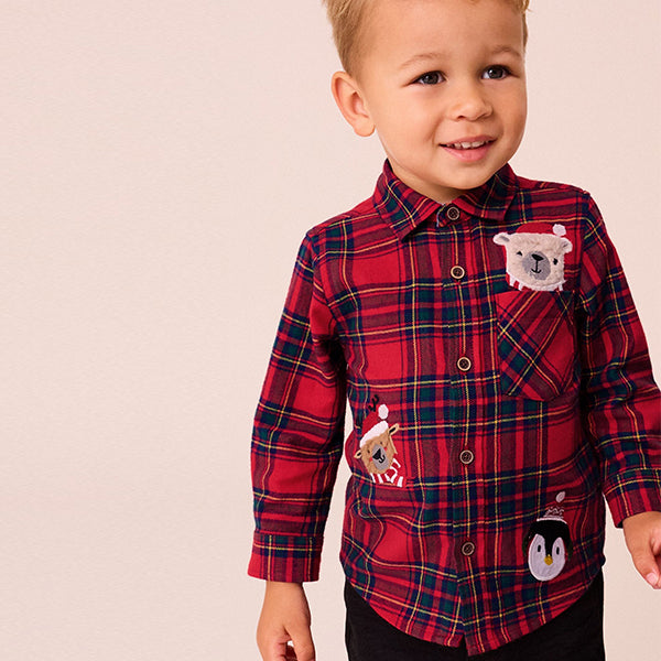 Red tartan Character Long Sleeve Check 100% Cotton Shirt (3mths-6yrs)