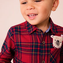 Load image into Gallery viewer, Red tartan Character Long Sleeve Check 100% Cotton Shirt (3mths-6yrs)
