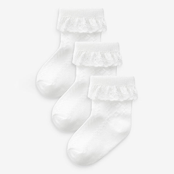 White Lace Baby Socks 3 Pack (0mths-1-2yrs)