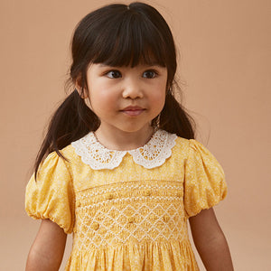 Yellow Lace Collar Shirred Dress (3mths-5-6yrs)