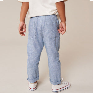 Chambray Blue Linen Blend Pull-On Trousers (3mths-5-6yrs)