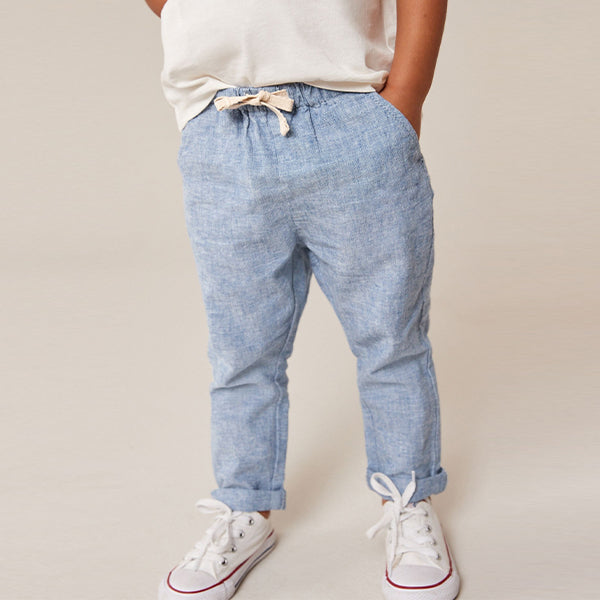 Chambray Blue Linen Blend Pull-On Trousers (3mths-5-6yrs)