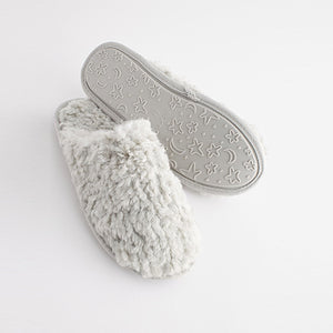 Grey Faux Fur Cosy Mule Slippers