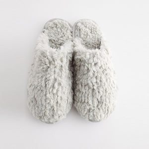 Grey Faux Fur Cosy Mule Slippers