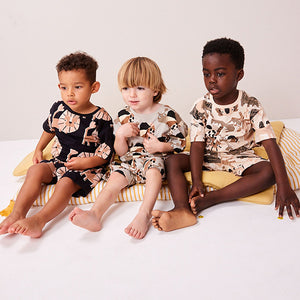 Black/Ecru Animal Short Sleeve 3 Pack Pyjama Set (9mths-6yrs)