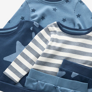 Blue/White Stars Snuggle 100% Cotton Pyjamas 3 Pack (9mths-6yrs)