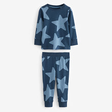 Load image into Gallery viewer, Blue/White Stars Snuggle 100% Cotton Pyjamas 3 Pack (9mths-6yrs)
