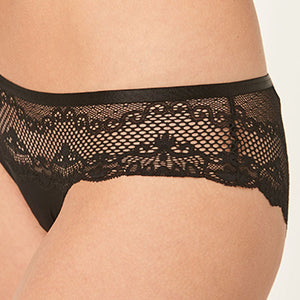 Black Brazilian Fit Microfibre And Lace Knickers