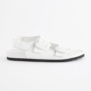 White Croc Effect Back Strap Leather Footbed Sandals