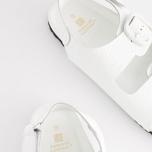 White Croc Effect Back Strap Leather Footbed Sandals