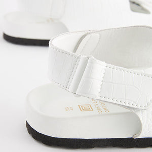 White Croc Effect Back Strap Leather Footbed Sandals