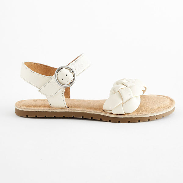 White Leather Plaited Sandals