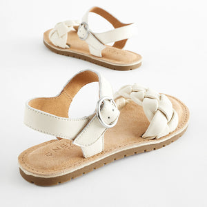 White Leather Plaited Sandals