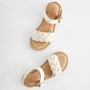 White Leather Plaited Sandals