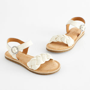 White Leather Plaited Sandals