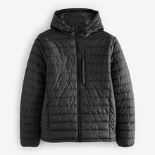 Load image into Gallery viewer, Black Shower Resistant Lightweight Hooded Puffer Coat Jacket
