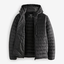 Load image into Gallery viewer, Black Shower Resistant Lightweight Hooded Puffer Coat Jacket
