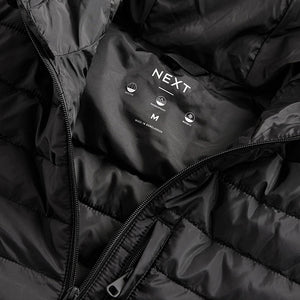 Black Shower Resistant Lightweight Hooded Puffer Coat Jacket