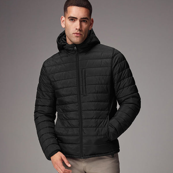 Black Shower Resistant Lightweight Hooded Puffer Coat Jacket