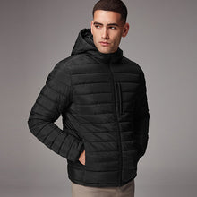 Load image into Gallery viewer, Black Shower Resistant Lightweight Hooded Puffer Coat Jacket
