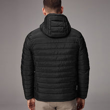 Load image into Gallery viewer, Black Shower Resistant Lightweight Hooded Puffer Coat Jacket
